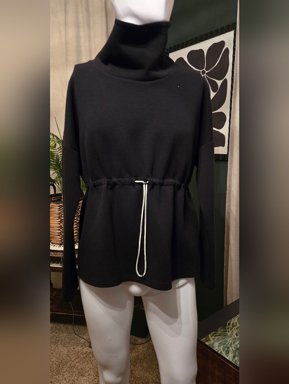 Varley Barton Black Turtleneck Sweater with Drawstring Waist